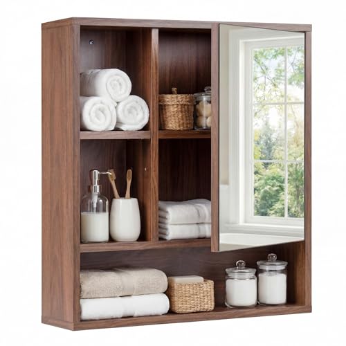 LIFEZEAL Armoire Murale Salle de Bain avec Miroir, Meuble Rangement Salle de Bain avec Étagère Réglable et Amovible, Compartiment Ouvert, Porte à Miroir,...