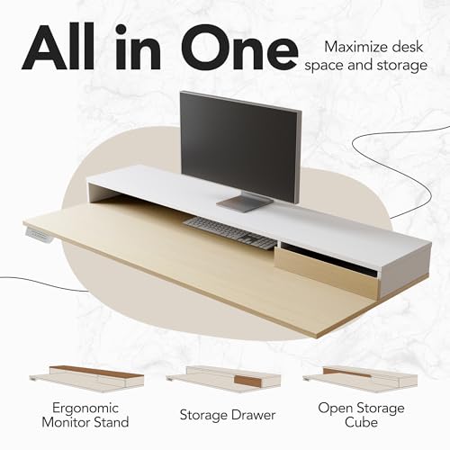 Image of HUANUO Electric Standing Desk with File Cabinet, 47 Inch Height Adjustable Desk with Storage Drawers, Ergonomic Stand Up Table Compatible with Monitor Stand, Light Walnut