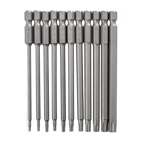 Vesttio Torx Security Screwdriver Bit Set 11Pcs 1/4 Inch Hex Shank 4 Inch/100 Mm Length S2 Steel Tamper Proof Star 6 Point With Magnetic For Power Screwdriver Drill Impact Driver #TOP26