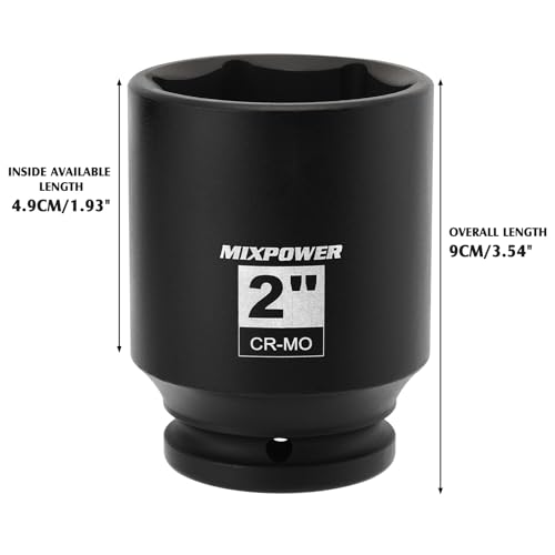 Image of MIXPOWER 3 /4 inch Drive Deep Impact Socket, CR-MO, 2 inch, SAE, 6 Point, Axle Nut Impact Grade Socket for Easy Removal