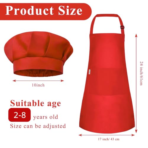 Image of uniformer Kids Apron with Chef Cap for Cooking, Baking, Painting Art & Crafts | Adjustable Child Apron with 2 Pockets | Great for Kitchen, School
