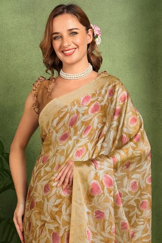 Image of MIRCHI FASHION Women Saree Floral Printed Chiffon | Breathable Lightweight Summer Sari for Office and Daily Use with Unstitched Blouse (Available in 20 Styles)