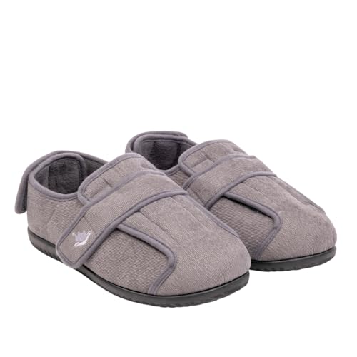 Image of Men's 80-D Memory Foam Adjustable Wide Diabetic Slippers for Swollen Feet, Edema, Arthritis, Elderly Indoor /Outdoor