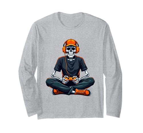 Halloween Skeleton Gamer Videojuegos Niños Hombres Niños Manga Larga