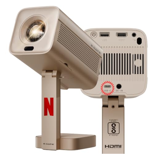 E Gate Atom 7X, C-Type USB, Fully Automatic Projector 4k Ultra HD | Brightest 700 ISO | Native 1080p | Android 12, Netflix, Prime, LiveTV (100+ Free C