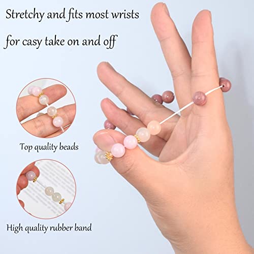 Catiflin Rose Quartz Bracelet, 8Mm Moonstone Beaded Bracelets, Pink Healing Handmade Trendy Gemstone Stone Anxiety Essential Oil Stretchy Spiritual Rhodonite Crystal Bracelet Gift For Women #TOP4