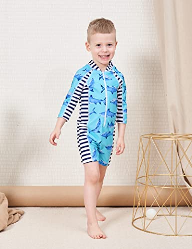 Bilison Newborn Toddler Swimwear Baby Boys Long Sleeve Zip Sunsuit One Piece Rash Guard Swimsuit 18-24 Months Light Blue #TOP1