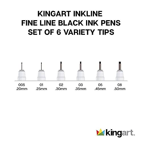 Kingart Inkline Micro-Line Pens, 6-Piece Black Micro-Pen Fineliner Ink Pens, Waterproof Archival Ink Multiliner Pens For Artist Illustration, Calligraphy, Sketching, Anime, Technical Drawing, Manga #TOP7