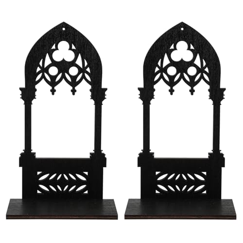 PRETYZOOM 1pair Gothic Candle Holder Decorative Wooden Arch Style Tea Light Candle Holders for Home Decor Party Centerpieces and Unique Indoor Decorations