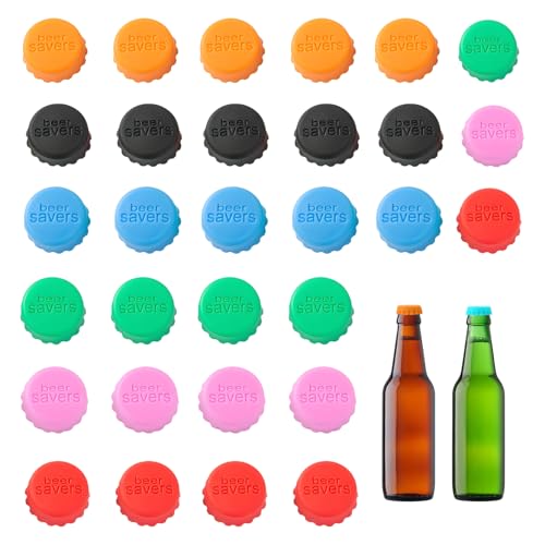 TASSFROO 30Pcs Tapón de Botella de Cerveza, Tapones para Botellas Tapas de Silicona para Cierre de Cerveza Reutilizable Tapones de Botellas Colores Tapón Beer Savers para Agua Mineral Vino y Jugo