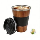 QALIRA Coffee Mug with Leak Proof Lid, Travel Mug Stainless Steel Tumbler, Double Wall Vacuum Insulated Coffee Cup, Reusable Thermal Cup for Car, Office, Outdoor, for Men&Women(Wood Grain-V3, 12OZ)