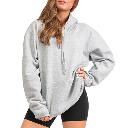 Aon Apparel Lightweight Hoodies For Women Grey Hoodie - Breathable Cotton Blend Comfy Pullover with Pockets Perfect Looking Stylish Fit Light Gray Hoodie Women (Plain Heather Grey Sweatshirt L)
