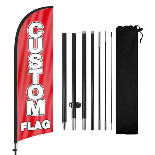 FSFLAG Bandera de plumas personalizada con kit de mástil de bandera y estaca de tierra, bandera personalizada sin viento de 8.2 pies para negocios para publicidad al aire libre