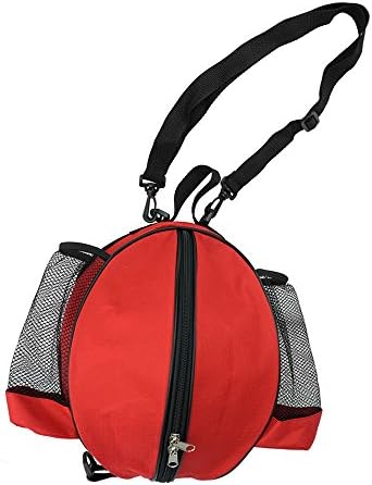 FoRapid Size 7 (29.5") Basketball Bag Soccer Ball Football Volleyball Softball Sports Ball Bag Holder Carrier+Adjustable Shoulder Strap 2 Side Mesh Pockets f/ Water Bottle Towel Sports Shoes (Red)
