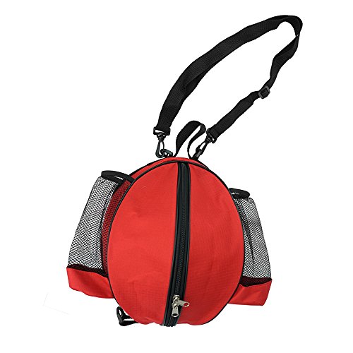 Forapid Size 7 (29.5") Basketball Bag Soccer Ball Football Volleyball Softball Sports Ball Bag Holder Carrier+Adjustable Shoulder Strap 2 Side Mesh Pockets F/ Water Bottle Towel Sports Shoes (Red) #TOP8