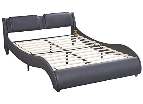 Anwick Full Size Modern Upholstered Platform Bed Frame With Led Lights Wave Like Smart Led Bed Frame With Headboard Full Low Profile Platform Bed Frame,Wood Slats,Easy Assemble (Black, Full) #TOP2