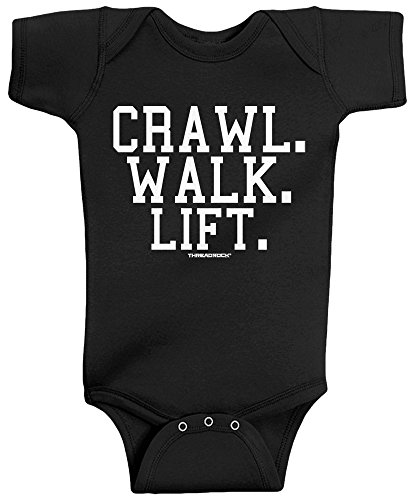 Threadrock Unisex Baby Crawl Walk Lift Infant Bodysuit 6M Black