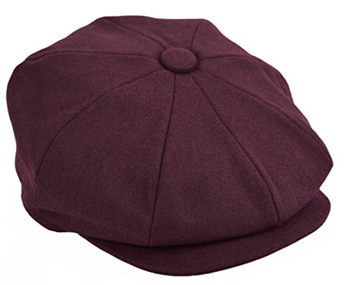 Men's Wool Newsboy Cap, Herringbone Driving Cabbie Tweed Applejack Golf Hat (Burgundy, Medium) - Thumbnail 4