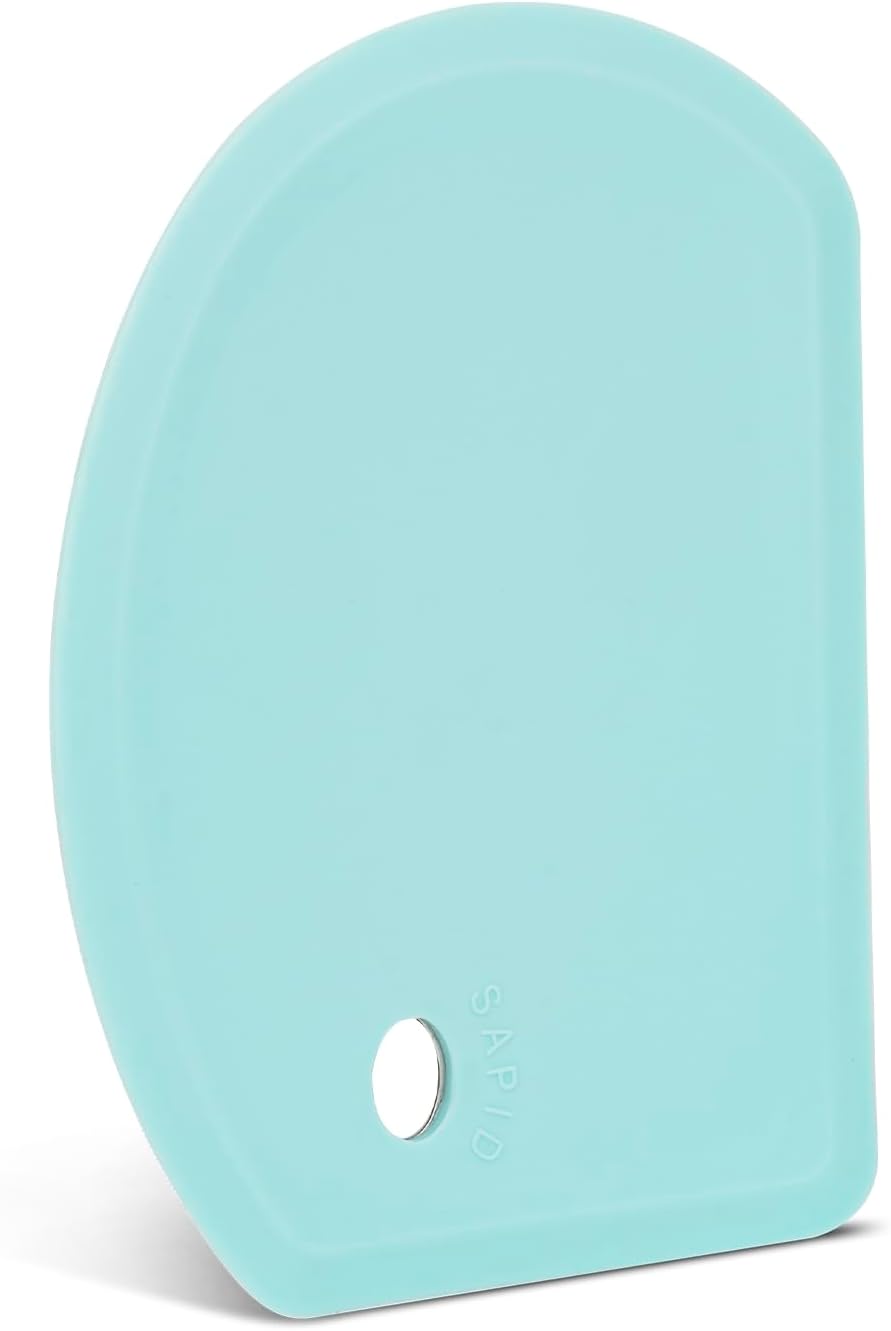 SAPID Silicone Dough Scraper with Stainless Steel Blade - Flexible Curved Bowl Scraper for Baking Sourdough Bread, 6x4.3 Inch Mint Green