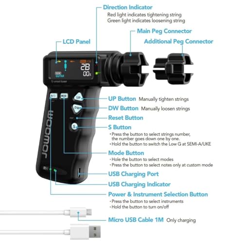 Afinador de guitarra inteligente, afinador eléctrico automático con pantalla LCD, afinación cromática, batería de 2600 mAh para guitarras y ukeleles