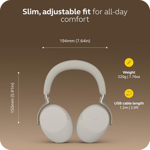 Jabra Evolve3 85 Over-Ear Wireless Bluetooth Headset with Microphone, USB-C, AI Voice Call Technology, Adaptive Active Noise Cancellation, 25-Hour Battery, Microsoft Teams Certified, Warm Gray by Jabra - Image 8