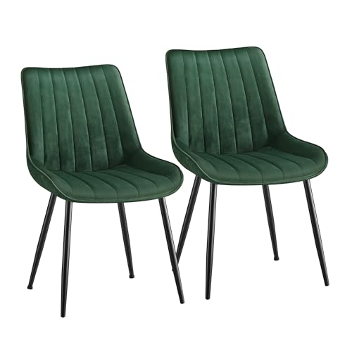 SONGMICS Esszimmerstuhl 2er Set, Küchenstuhl, Samt,Polsterstuhl, bis 120 kg belastbar, Stahlbeine, Gebogene Rückenlehne, für Esszimmer, Küche, grün-tintenschwarz LDC090C01
