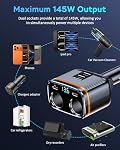 6 in 1 Cigarette Lighter Adapter with PD45W Charging, AKAARI 145W Car Charger Adapter, 24V/ 12V Cigarette Lighter Splitter with 1 USB-C, 2 USB-A Charger and Super Fast PD45W Charging, Voltage Display