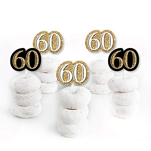 Adult 60Th Birthday - Gold - Dessert Cupcake Toppers - Birthday Party Clear Treat Picks - Set Of 24 #TOP1