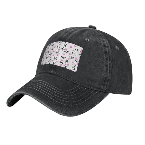 OXbnmm Gorra de béisbol desgastada con estampado de botella de perfume rosa y caniche, equipo de mezclilla de algodón lavado con ala curva, tamaño de 23 pulgadas, Negro, Talla única