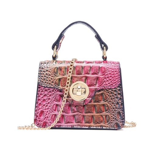 Makcr Joacbv Bolsa de mão com padrão de crocodilo, bolsa transversal de corrente retrô, bolsa noturna de cor gradiente para mulheres, 1 - colorido rosa azul