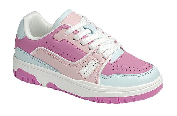 Forever Link Girl's Round Toe Cushioned Low Top Lace Up Sneaker Rich-35K