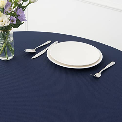Image of maxmill Round Textured Tablecloth Spill-Proof Wrinkle Free Soft Jacquard Table Cloth for Circular Table Cover, for Dining Room Buffet Banquet Parties Holiday Dinner, 70 Inch Navy Blue