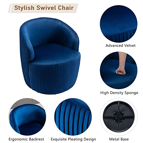 Neylory Swivel Accent Chair, Modern Barrel Vanity Chair For Living Room, Bedroom, Club, Comfy Velvet Round Armchair, Small Single Sofa, Dark Blue #TOP3