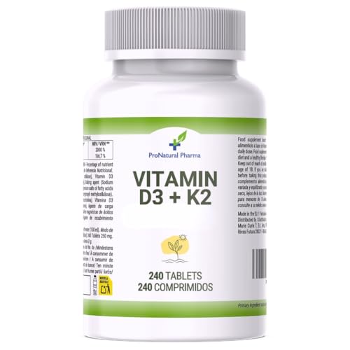 Vitamina D3 y K2 Alta Dosis 4000 UI + 125 µg | 240 micro comprimidos |Alta biodisponibilidad | Sistema inmunológico y Óseo | Fabricado en España