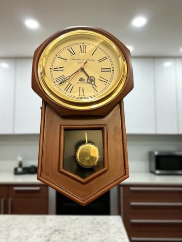 Image of N G T Station Clock Vintage Wooden Wall Clock with Pendulum - Antique Victorian Style, Silent Quartz Movement, Roman Numerals, Decorative Home & Office Clock