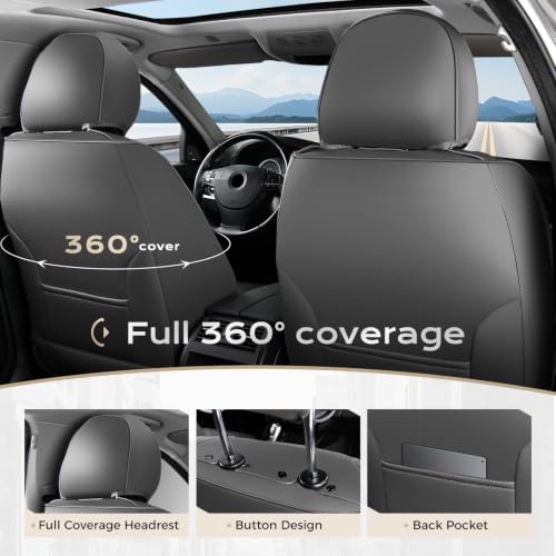 Image of Coverado Car Seat Covers Full Set, Front Seat Covers with Lumbar Support and Back Seat Cover Waterproof Leather Automotive Seat Cover, Universal Car Interior Protectors Cushion for Most Cars