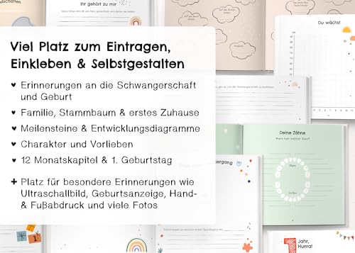 Babyalbum Mein erstes Jahr - Baby Erinnerungsbuch für die schönsten Momente - Das Babybuch zum Ausfüllen fürs 1. Lebensjahr - Ein besonderes Geschenk zur Geburt für Mädchen & Jungen: Boho Regenbogen