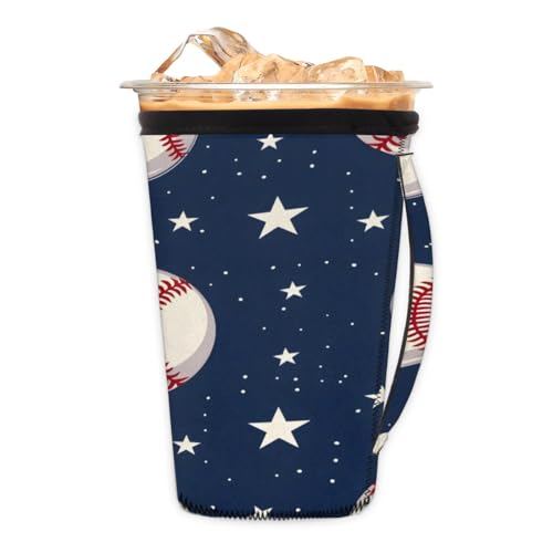 Baseball Stars M Reusable Iced Insulator Coffee Sleeves Neoprene Insulated Sleeves With Handle Coffee Sleeves for Iced Coffee Cups Drinks