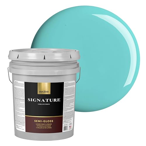 EVOLVE Signature Collection Luxury Interior Paint & Primer, Semi-gloss Sheen (Aquatic), 5 Gallon – Premium One-Coat Coverage, Low VOC, Low Odor, Washable Finish for Walls, Ceilings & Trim