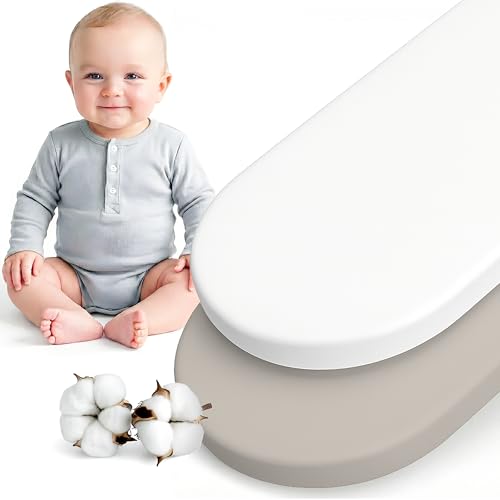 Dreamzie Juego de 2 Sabana Bajera Cuna 70x140 Algodon - Ajustables, Oeko Tex Certificado - Sabanas Cuna 70x140 para Colchon y Cama Infantil - Gris/Blanco