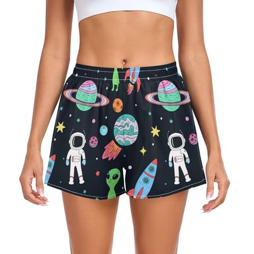 UMIRIKO Space Aliens Planet Athletic Shorts for Women with Pockets S 202c1602