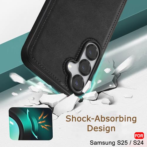 Image of TheGiftKart Genuine Leather Finish Back Cover Case for Samsung Galaxy S25 / S24 5G | Raised Edges for Camera & Screen Protection | Stunning Minimalist Design Back Case Cover (Black Sides, Black)