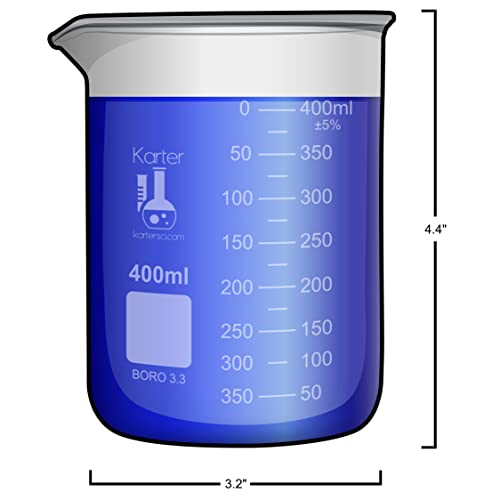 Image of 400ml Beaker, Low Form Griffin, Borosilicate 3.3 Glass, Double Scale, Graduated, Karter Scientific 232S4 (Single)