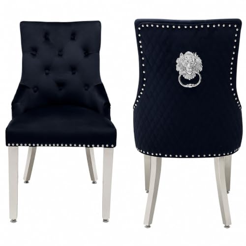Image of ASR INTERIORS Set of 2 Majestic Velvet Dining Chairs with Lion Head Knocker