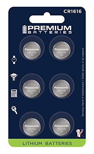Premium Batteries CR1616 Battery 3V Lithium Coin Cell Child-Safe (6 Pack)