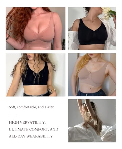 Image of FeelinGirl Seamless Everyday Bras for Women No Underwire with Wide Straps | Full Coverage, Comfy Sleep Bra, Smooth, Wide Back Bralettes, Wireless, Buttery Soft Tshirt Bra, Unlined, No Show