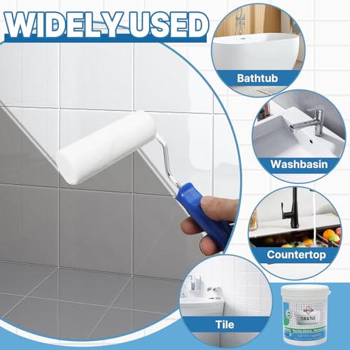 NetLea Tub and Tile Refinishing Kit 35oz,Water Based&Low Odor Bathtub Paint White,Bathroom Tile Paint kit with Tools easy to Use,for Bathroom Kitchen Porcelain Fiberglass 50-55sq.ft (35OZ, Fl Oz, 35) - Thumbnail 2