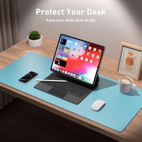 Image of Aothia Large PU Leather Desk Pad Protector - Non-Slip Mouse Pad & Writing Mat for Office /Home, Waterproof, Easy to Clean(36 inch x 17 inch, Blue Topaz)