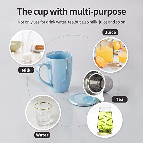 Jemirry Tea Mug With Infuser And Lid, Tea Cup Tea Mug Porcelain Cup With Lid, Tea Strainer Cup, Single Loose Leaf Tea Cup Brewing System, Loose Tea Mug With Gift Box - Blue #TOP4
