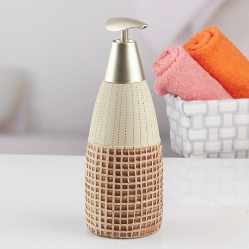 Image of SaSaSa Ceramic Soap Dispenser with Stylish Refillable Pump Bottle for Bathroom Handwash & Kitchen Wash Basin, Perfect for Hand Soap, Lotion and Shampoo, Black /Brown, (Set of 2) (10511)